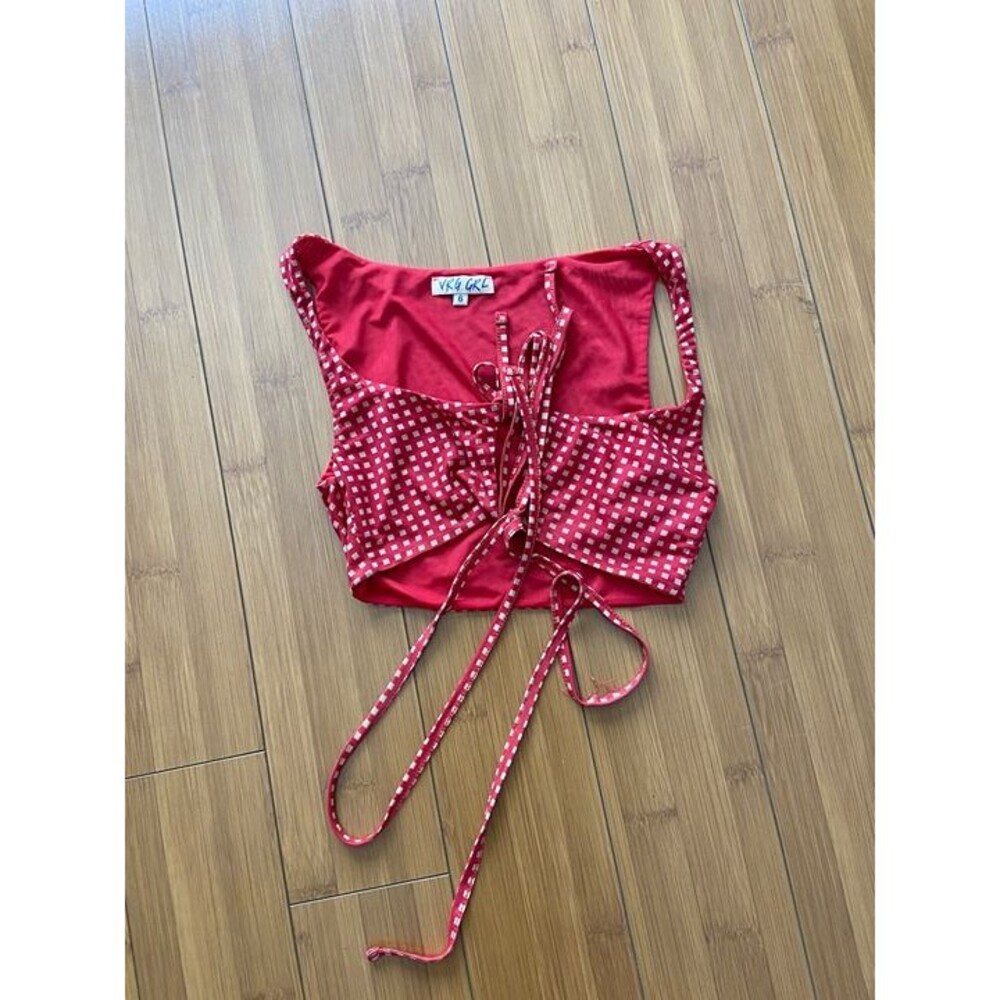 VSG Red Polka Dot Lace-Up Crop Top